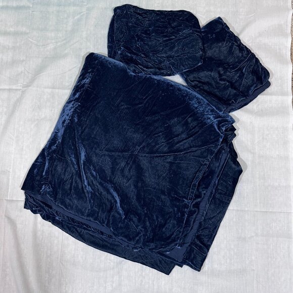 West Elm Lush Crinkle Velvet Queen Duvet Cover & 2 Euro Shams ~ Regal Blue - Picture 2 of 4